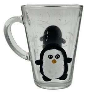 Penguin-Themed Clear Glass Mug With Handle & Swirl Design